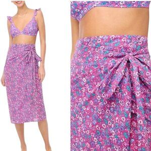 J. Crew Tie Sarong Coverup, Floral Cotton Beach Swim Skirt Large